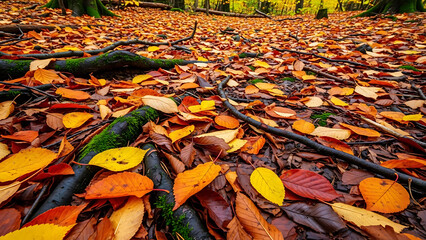 Vibrant Autumn Leaves on Forest Floor