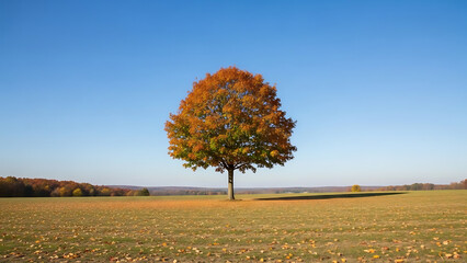 Lonely Tree in Autumn Field
