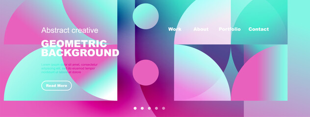 Vibrant geometric design. Gradient colors create modern website header. Text elements suggest portfolio or business presentation.