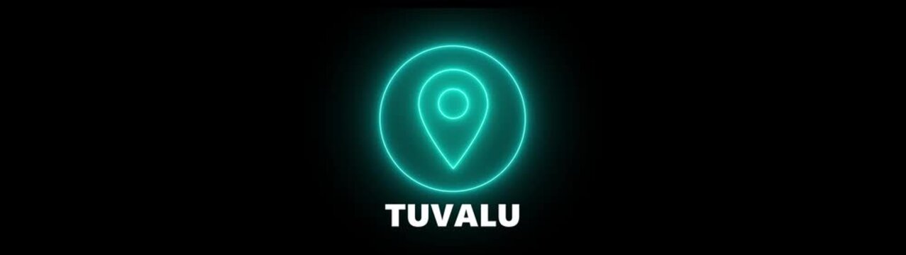 Neon Location Pin Icon with Tuvalu Text on Black Background map marker navigation