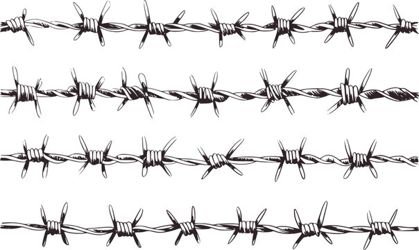 Black and white parallel barbed wire rows