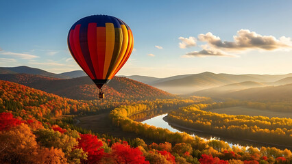 Hot Air Balloon Over Vibrant Autumn Landscape