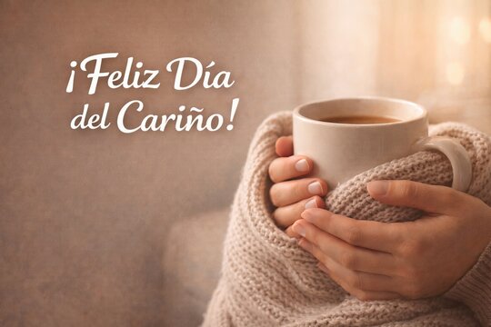 Celebraci&oacute;n del D&iacute;a del Cari&ntilde;o con una taza caliente en casa, abrazando el momento