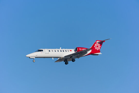 Private jet Learjet 45XR Redstar Aviation registration TC-RSB landing at German Frankfurt Airport on a sunny autumn day. Photo taken November 22nd, 2025, Frankfurt am Main, Germany.