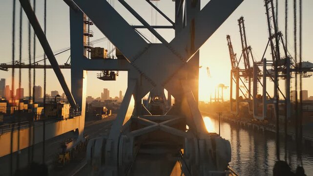 Sunset view through industrial structure