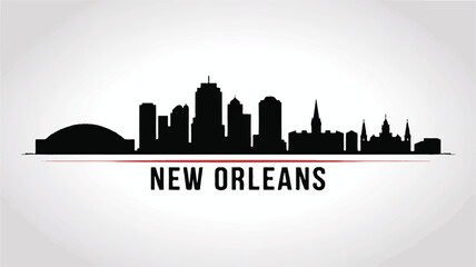 Fototapeta premium A black and white city skyline silhouette of New Orleans against a white background