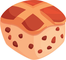 Square hot cross bun with raisins, featuring traditional cross decoration, perfect for easter celebrations