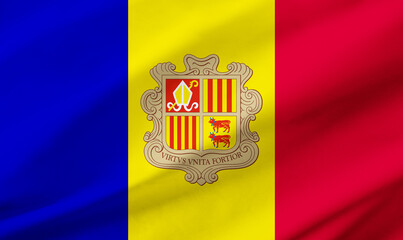 Andorra flag background with waving fabric texture