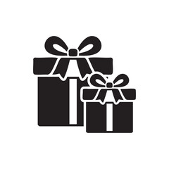 Black and white gift box icon with bows simple vector illustration for holiday presents and celebrations