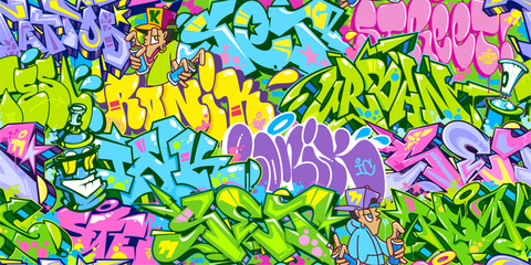 Seamless Colorful Modern Abstract Urban Style Hiphop Graffiti Street Art Vector Background Template