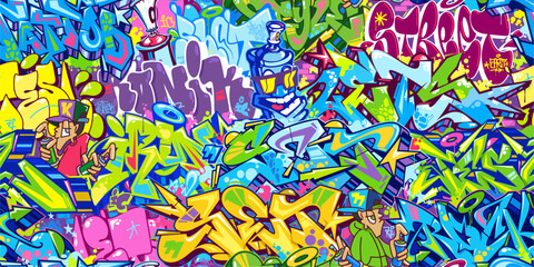 Trendy Seamless Colorful Modern Abstract Urban Style Hiphop Graffiti Street Art Vector Background