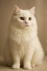 Obraz premium Fluffy White Domestic Cat Portrait