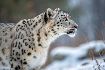 Obraz premium Snow Leopard Spot Pattern Silvery Gradient Elegant Evening Dress Luxury Design