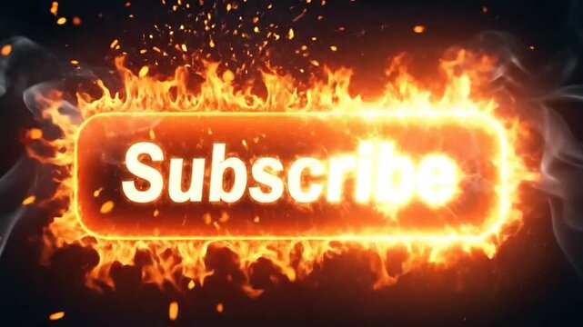 Fiery animated subscribe button glowing intensely on dark background
