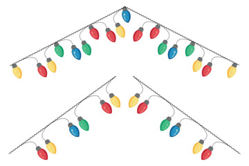 Christmas Lights Isolated on Transparent Backgound. Festive Colorful Christmas Lights String Decoration. Vector Graphic for Christmas Cards, Banners, Poster, Web