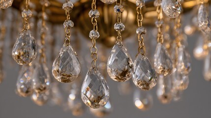 Crystal chandelier elements with golden chains
