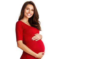 pregnant woman smiling and holding her belly