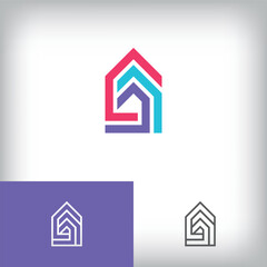 Simple upward arrow house logo. Geometric real estate template.