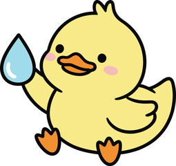 Duckling Water Drop Illustration | Cute Kawaii Duck Sticker for Kids and Environment