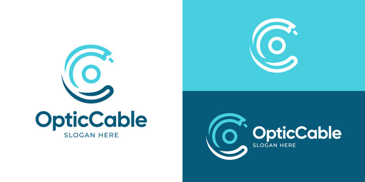 Creative simple optic cable logo template. Letter C and O with cable wired logo design vector illustration.