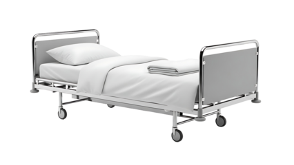 Hospital Bed with White Linens and Pillow.