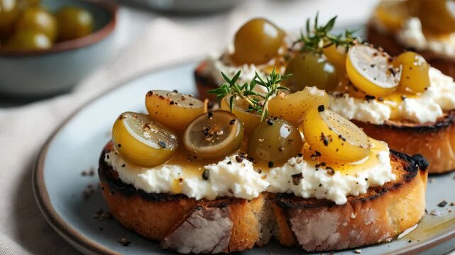 Glassy pickled grapes drizzled with vinegar brine resting on a cheese board, glossy garnish of herbs, citrus zest, appetizer assortment for tasting events, plated bites with bright acidity