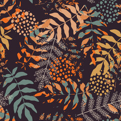 Сolorful leaves seamless pattern. Vintage textures. Vector illustration