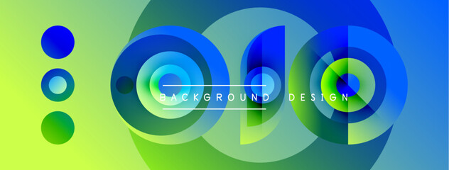 Obraz premium Abstract design features layered circles, vibrant colors, gradient background. Text reads background design. Modern, dynamic composition.