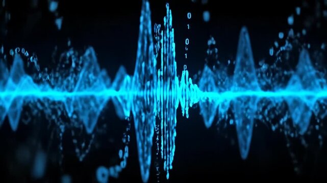 capturing sound waves and digital data visualization in blue waveform motion