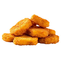 Pile of golden fried chicken nuggets isolated on a transparent background