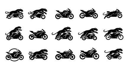 Panther and Motorcycle Icon Collection: Bold Logos for Automotive and Wildlife Enthusiasts © punduh