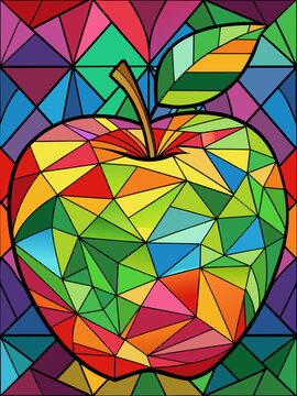 Apple real, Stained Glass Style , rainbow color
