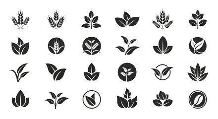 Fototapeta premium Diverse monochromatic botanical logo set featuring organic elements for brand identity