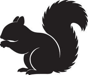 Fototapeta premium A stylized black silhouette of a squirrel sitting and eating, isolated on a transparent background