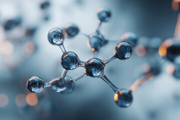 Glassy molecule structure rotating in blurred microscopic environment with shallow depth of field, perfect for science and technology related projects