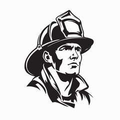 Male Fire Fighter Vector. Black and white Male Fire Fighter Image vector