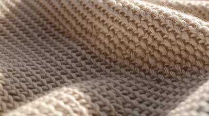 Knitted wool fabric texture background, beige soft gray yarn, realistic knitted pattern, warm winter sunlight sweeping surface, cozy morning premium lifestyle aesthetic, cinematic lighting, 4K ultra