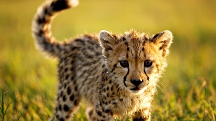 Close up of a young cheetah walking in the grass