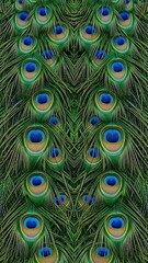 Symmetrical Peacock Feather Pattern Macro - Vibrant Emerald and Blue Nature Wallpaper