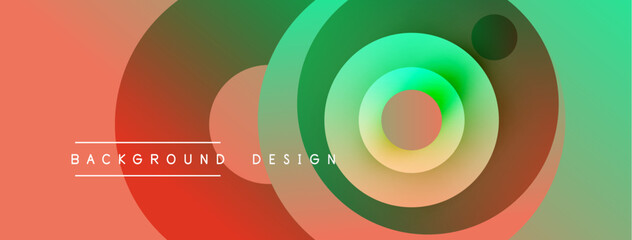 Fototapeta premium Abstract colorful circles overlap. Gradient shades create dynamic visual effect. Text reads background design. Modern aesthetic.