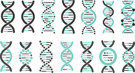 DNA Icons set. DNA Structure molecule icon. Vector molecule. Chromosome icon