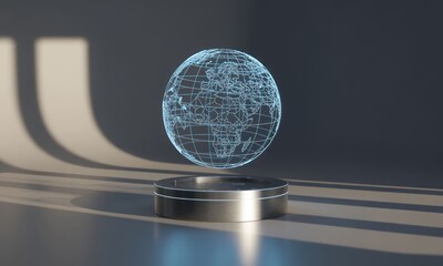 Holographic Earth globe on a metallic pedestal