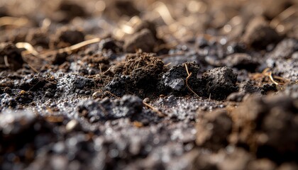 Fototapeta premium Close Up Soil Texture with Small Plant Roots and Natural Ecosystem Detail
