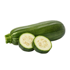 Fresh Zucchini with Two Slices Isolated on White Background