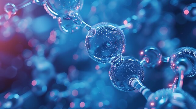 Biotechnology molecule network floating on blue gradient - Powered by Adobe