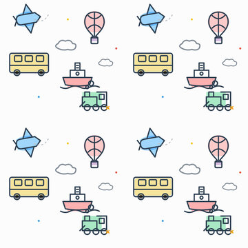 Travel and Transportation Doodle illustrations for textiles and Wrapping Paper