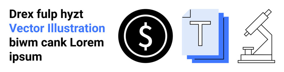 Obraz premium Finance, documentation, science, education, research tools, business solutions. A dollar sign, document icon and microscope. Finance and documentation by the modern design of icons