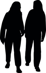 two girls walking, silhouette vector