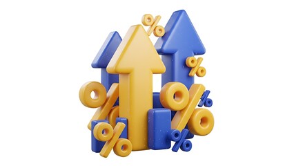 3d arrow up with percentage symbol icon with trading chart in financial, stock market, wealth economy, interest rate, Inflation, long term investment,