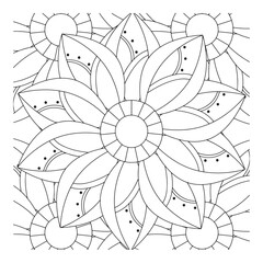 Intricate floral mandala design with sunburst patterns and dots